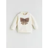 LCW baby Ekru Bisiklet Yaka Kurdele Detaylı Kız Bebek Sweatshirt ve Tayt 2li