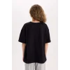 Defacto V4136 Siyah Oversize Geniş Kalıp Basic Düz Bisiklet Yaka Kısa Kollu Siyah Tişört