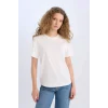 Defacto D9592 Beyaz Regular Fit Bisiklet Yaka Basic Düz Kısa Kollu Beyaz Tişört