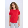 Defacto D9592 Kırmızı Regular Fit Bisiklet Yaka Basic Düz Kısa Kollu Kırmızı Tişört