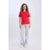 Defacto D9592 Kırmızı Regular Fit Bisiklet Yaka Basic Düz Kısa Kollu Kırmızı Tişört