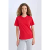 Defacto D9592 Kırmızı Regular Fit Bisiklet Yaka Basic Düz Kısa Kollu Kırmızı Tişört