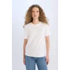 Defacto D9592 Beyaz Regular Fit Bisiklet Yaka Basic Düz Kısa Kollu Beyaz Tişört