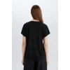 Defacto E3027 Siyah Regular Fit Bisiklet Yaka Baskılı Kısa Kollu Tişört