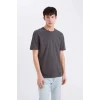 Defacto D5481 Antrasit %100 Pamuk Regular Fit Bisiklet Yaka Kısa Kollu Ağır Kumaş Tişört