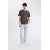 Defacto D5481 Antrasit %100 Pamuk Regular Fit Bisiklet Yaka Kısa Kollu Ağır Kumaş Tişört