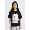 Defacto C6306 Siyah Kız Çocuk Barbie Relax Fit Bisiklet Yaka Kısa Kollu Tişört