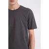Defacto D5481 Antrasit %100 Pamuk Regular Fit Bisiklet Yaka Kısa Kollu Ağır Kumaş Tişört