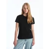 LCW Vision Siyah Bisiklet Yaka Düz Kısa Kollu Kadın Tişört