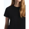 LCW Vision Siyah Bisiklet Yaka Düz Kısa Kollu Kadın Tişört