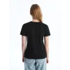 LCW Vision Siyah Bisiklet Yaka Düz Kısa Kollu Kadın Tişört