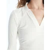 LCW Vision Ekru Polo Yaka Düz Uzun Kollu Kadın Body