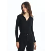 LCW Vision Siyah Polo Yaka Düz Uzun Kollu Kadın Body