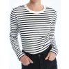 LCW Vision Siyah Bisiklet Yaka Çizgili Uzun Kollu Kadın Body