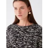 LCWAIKIKI Basic Siyah Bisiklet Yaka Desenli Uzun Kollu Kadın Tişört