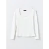LCWAIKIKI Basic Ekru Kare Yaka Kadın Body