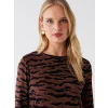 LCWAIKIKI Basic Kahverengi Bisiklet Yaka Desenli Uzun Kollu Kadın Bluz