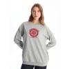 LCW Modest Gri Bisiklet Yaka Baskılı Kadın Sweatshirt Tunik