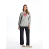 LCW Modest Gri Bisiklet Yaka Baskılı Kadın Sweatshirt Tunik