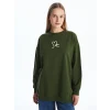 LCW Modest Yeşil Bisiklet Yaka Nakışlı Kadın Sweatshirt Tunik