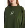 LCW Modest Yeşil Bisiklet Yaka Nakışlı Kadın Sweatshirt Tunik