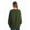 LCW Modest Yeşil Bisiklet Yaka Nakışlı Kadın Sweatshirt Tunik