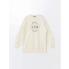 LCW Modest Ekru Bisiklet Yaka Baskılı Kadın Sweatshirt Tunik