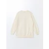LCW Modest Ekru Bisiklet Yaka Baskılı Kadın Sweatshirt Tunik