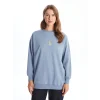 LCW Modest Mavi Bisiklet Yaka Baskılı Kadın Sweatshirt Tunik