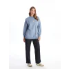 LCW Modest Mavi Bisiklet Yaka Baskılı Kadın Sweatshirt Tunik