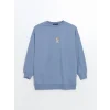 LCW Modest Mavi Bisiklet Yaka Baskılı Kadın Sweatshirt Tunik