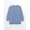 LCW Modest Mavi Bisiklet Yaka Baskılı Kadın Sweatshirt Tunik