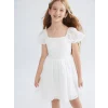 LCW Kids Beyaz Kare Yaka Kız Çocuk Elbise