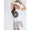 LCW Kids Ekru Çiçekli Kız Çocuk Bluz ve Şort Etek 2li