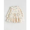 LC WAIKIKI Bej Bebe Yaka Fırfırlı Baskılı Kız Bebek Elbise
