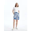LCWAIKIKI Classic Mavi Beli Lastikli Desenli Kadın Şort