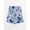LCWAIKIKI Classic Mavi Beli Lastikli Desenli Kadın Şort