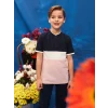 LCW Kids Pembe Hakim Yaka Renk Bloklu Kısa Kollu Erkek Çocuk Tişört
