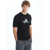 XSIDE Siyah Bisiklet Yaka Kısa Kollu Baskılı Penye Erkek Tişört