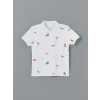 LCW Kids Beyaz Polo Yaka Baskılı Erkek Çocuk Tişört
