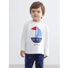 LCW baby Ekru Bisiklet Yaka Baskılı Erkek Bebek Pijama Takım