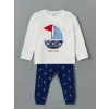 LCW baby Ekru Bisiklet Yaka Baskılı Erkek Bebek Pijama Takım