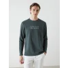 LCWAIKIKI Classic Yeşil Bisiklet Yaka Uzun Kollu Baskılı Erkek Sweatshirt