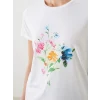LCWAIKIKI Classic Ekru Bisiklet Yaka Çiçekli Kadın Tişört