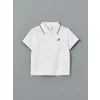 LCW Kids Beyaz Polo Yaka Nakışlı Erkek Çocuk Tişört