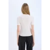 Defacto E5068 Ekru Slim Fit Dar Kesim Bisiklet Yaka Baskılı Fitilli Kaşkorse Kısa Kollu Tişört