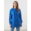 LCWAIKIKI Classic Mavi Bisiklet Yaka Desenli Oversize Kadın Sweatshirt Tunik