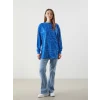 LCWAIKIKI Classic Mavi Bisiklet Yaka Desenli Oversize Kadın Sweatshirt Tunik