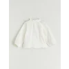 LCW Kids Ekru Fırfırlı Dik Yaka Çiçek Nakışlı Kız Çocuk Bluz