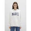 Mavi 1600361-81964 Mavi Logo Baskılı Kapüşonlu Beyaz Sweatshirt